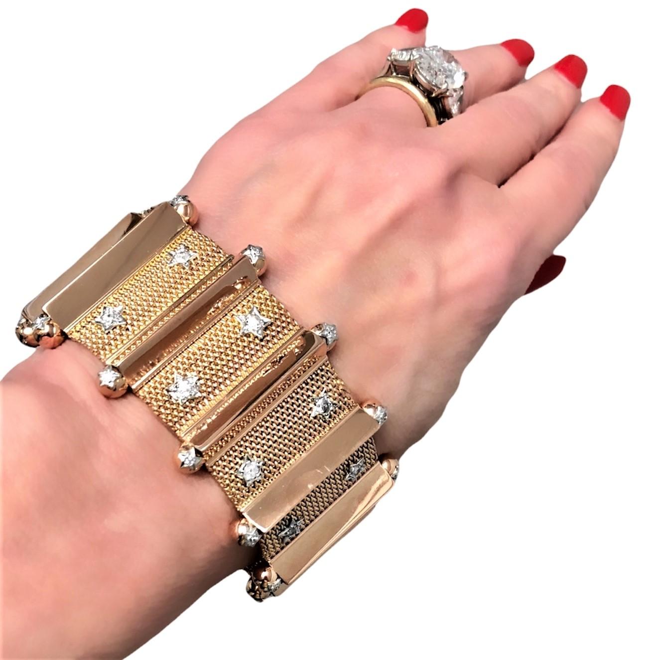 Women's Retro Rose Gold and Star Studded Diamond Bracelet