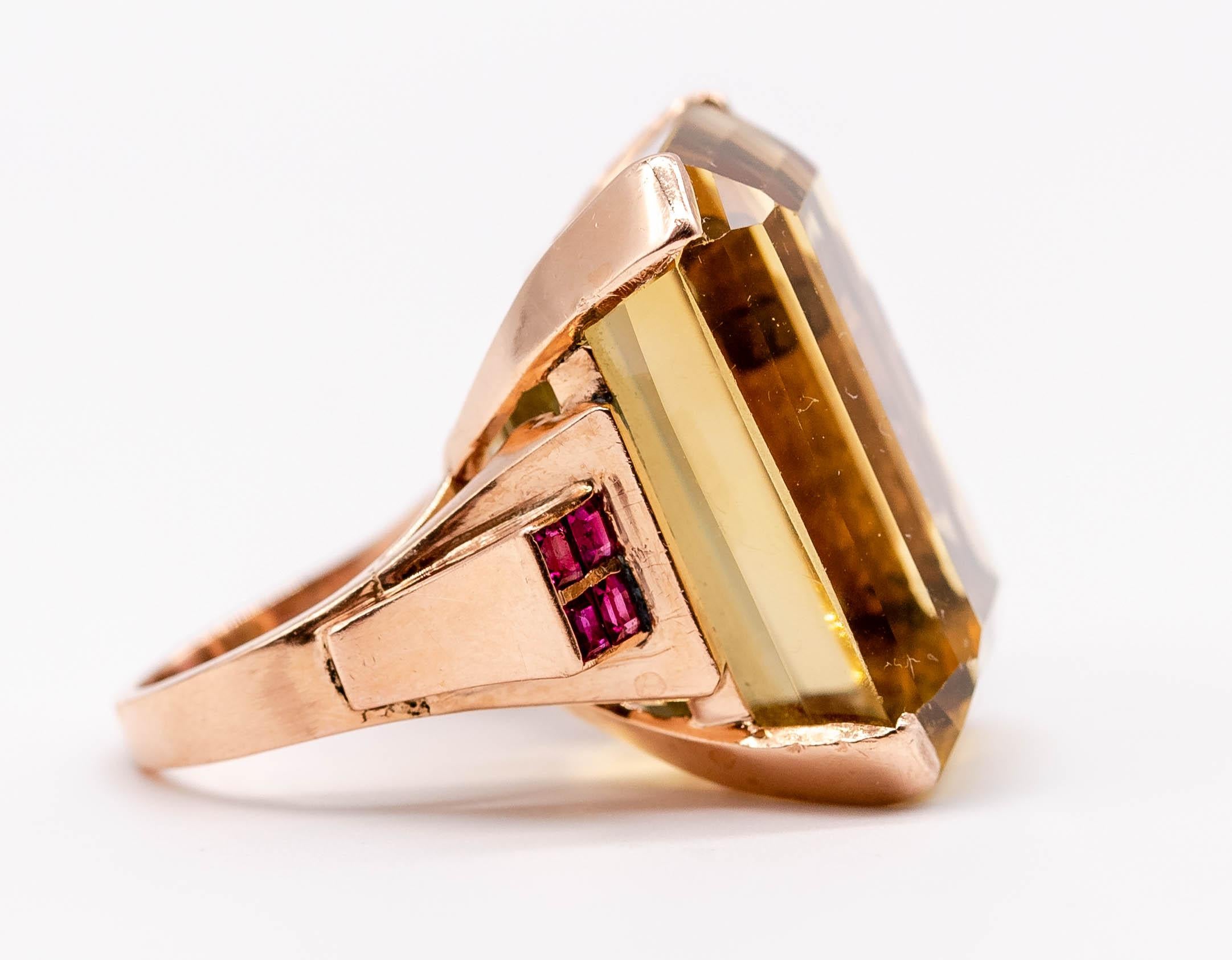 Retro Rose Gold Citrine Ruby Cocktail Ring 2