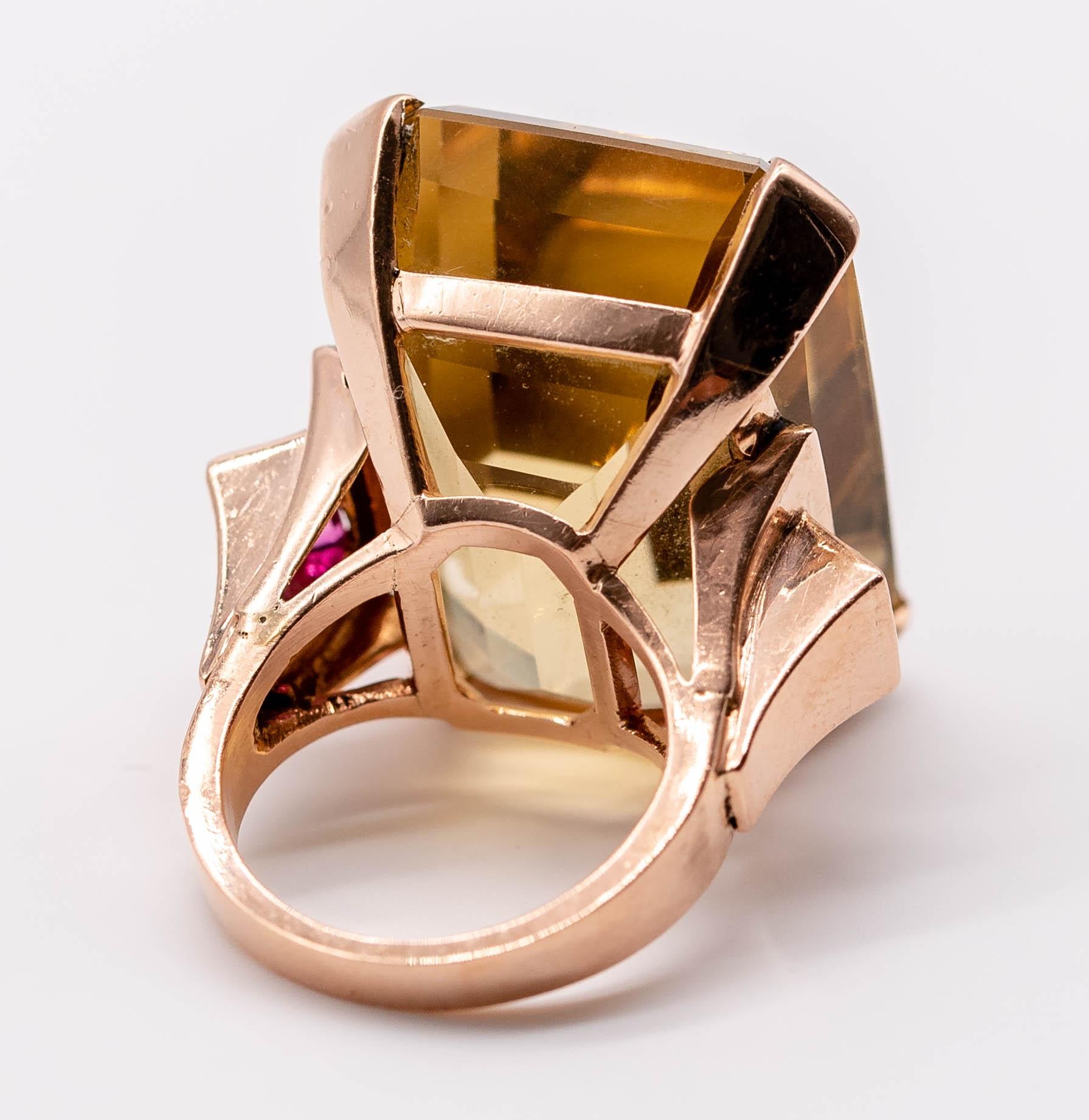 Retro Rose Gold Citrine Ruby Cocktail Ring 3