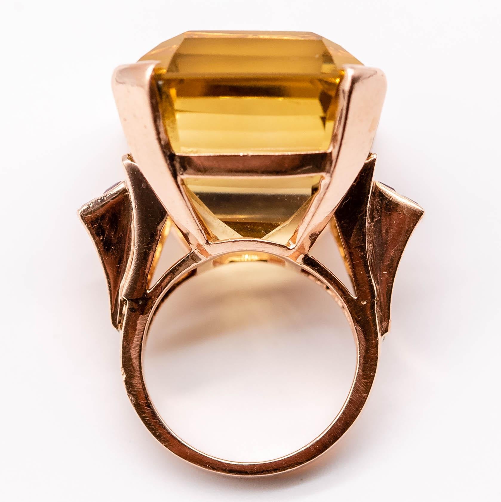 Retro Rose Gold Citrine Ruby Cocktail Ring 5