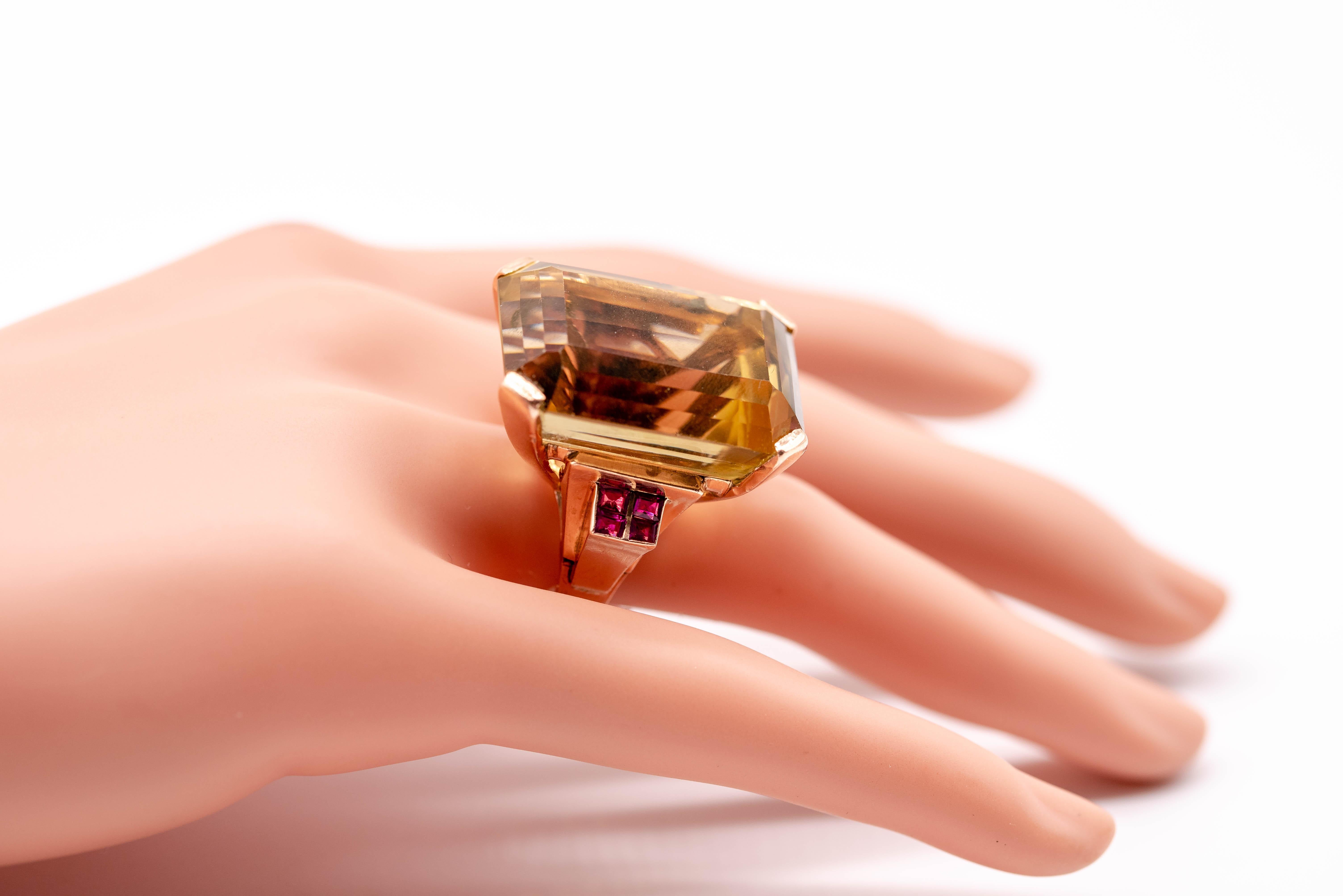 Women's or Men's Retro Rose Gold Citrine Ruby Cocktail Ring