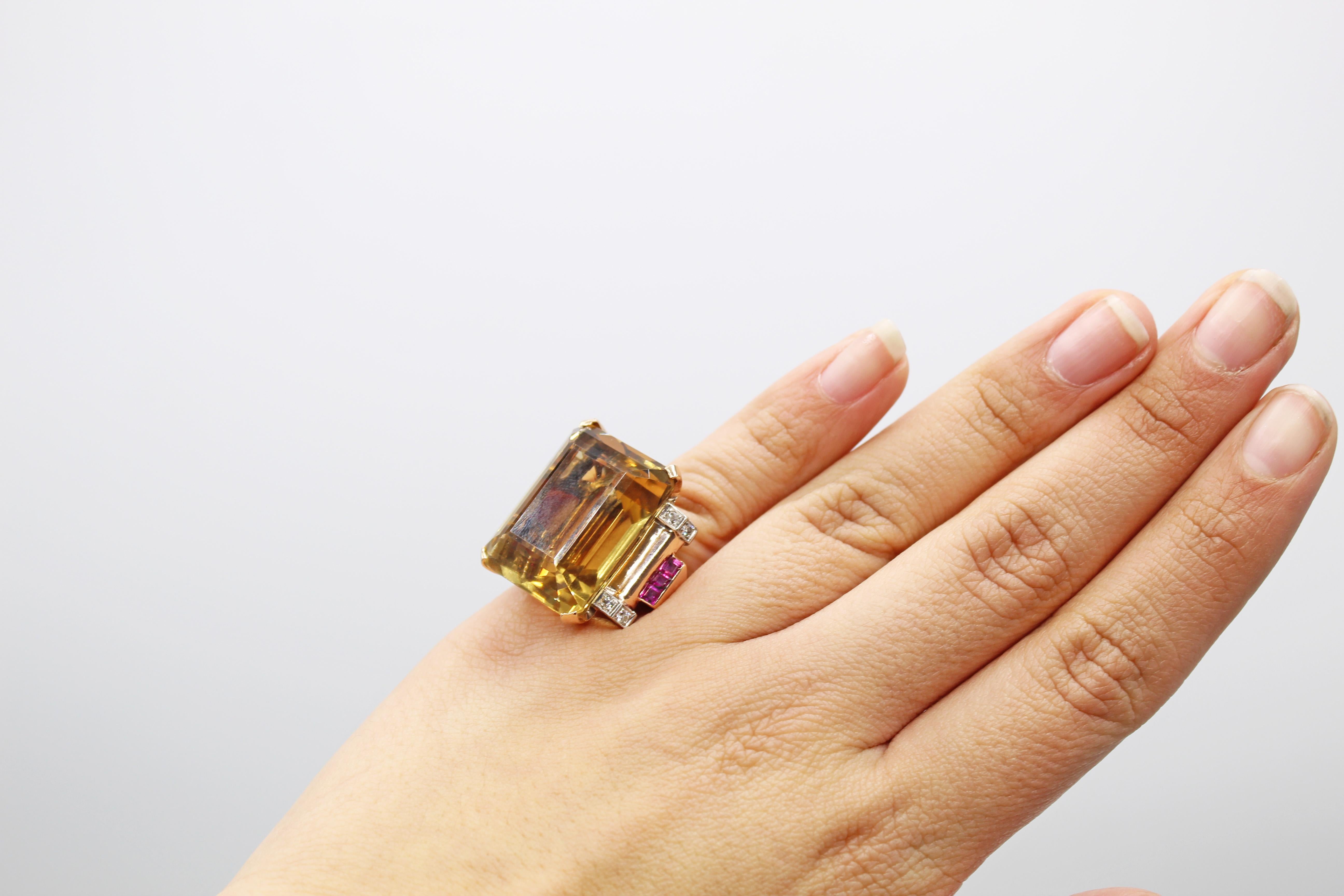 Women's or Men's Retro Rose Gold Citrine Ruby Diamond Ring