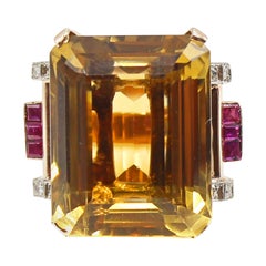 Retro Rose Gold Citrine Ruby Diamond Ring
