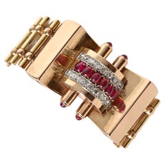 Retro Rose Gold Diamond and Ruby Bracelet