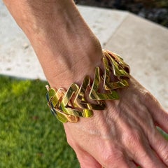 Retro Rose & Yellow Gold Triangle Link Wide Vintage Statement Bracelet