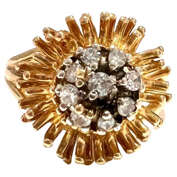  Retro Rosette Design Diamond yellow gold and Platinum Ring For Sale