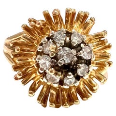  Retro Ring aus Gelbgold und Platin mit Diamanten im Rosette-Design und Platin