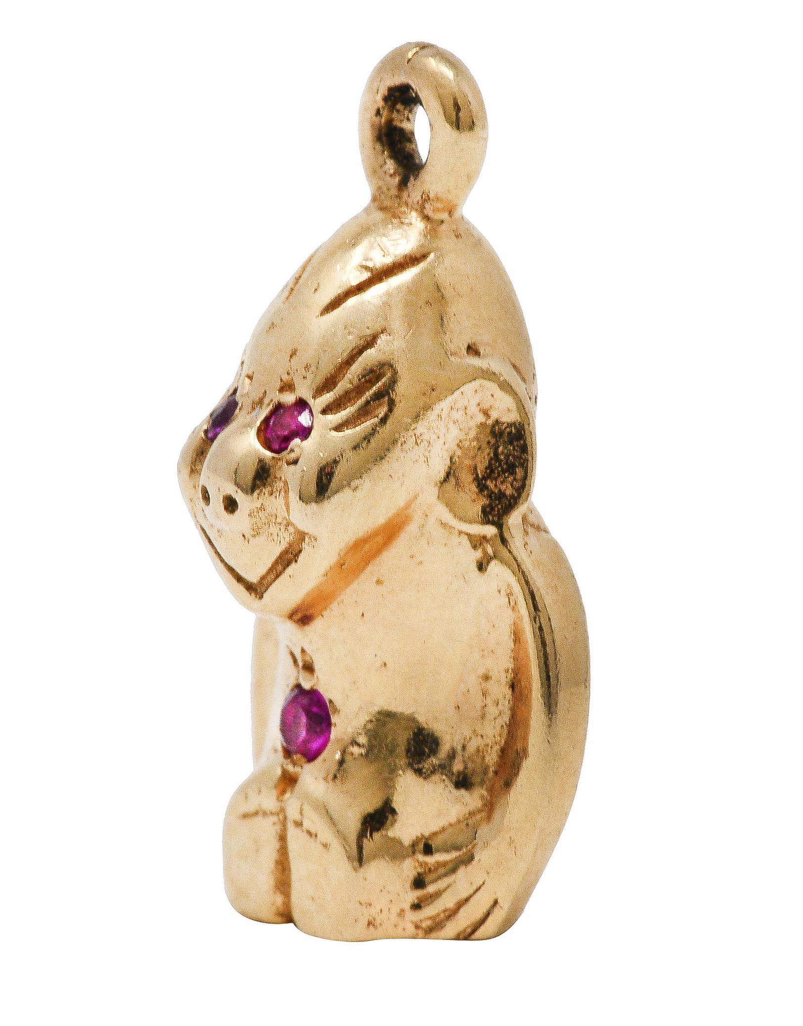 Round Cut Retro Ruby 14 Karat Gold Gorilla Charm