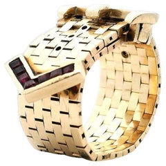 Retro Ruby 14 Karat Yellow Gold Adjustable Vintage Buckle Ring