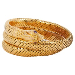 Retro Ruby 18k Yellow Gold Flexible Coiled Snake Bracelet