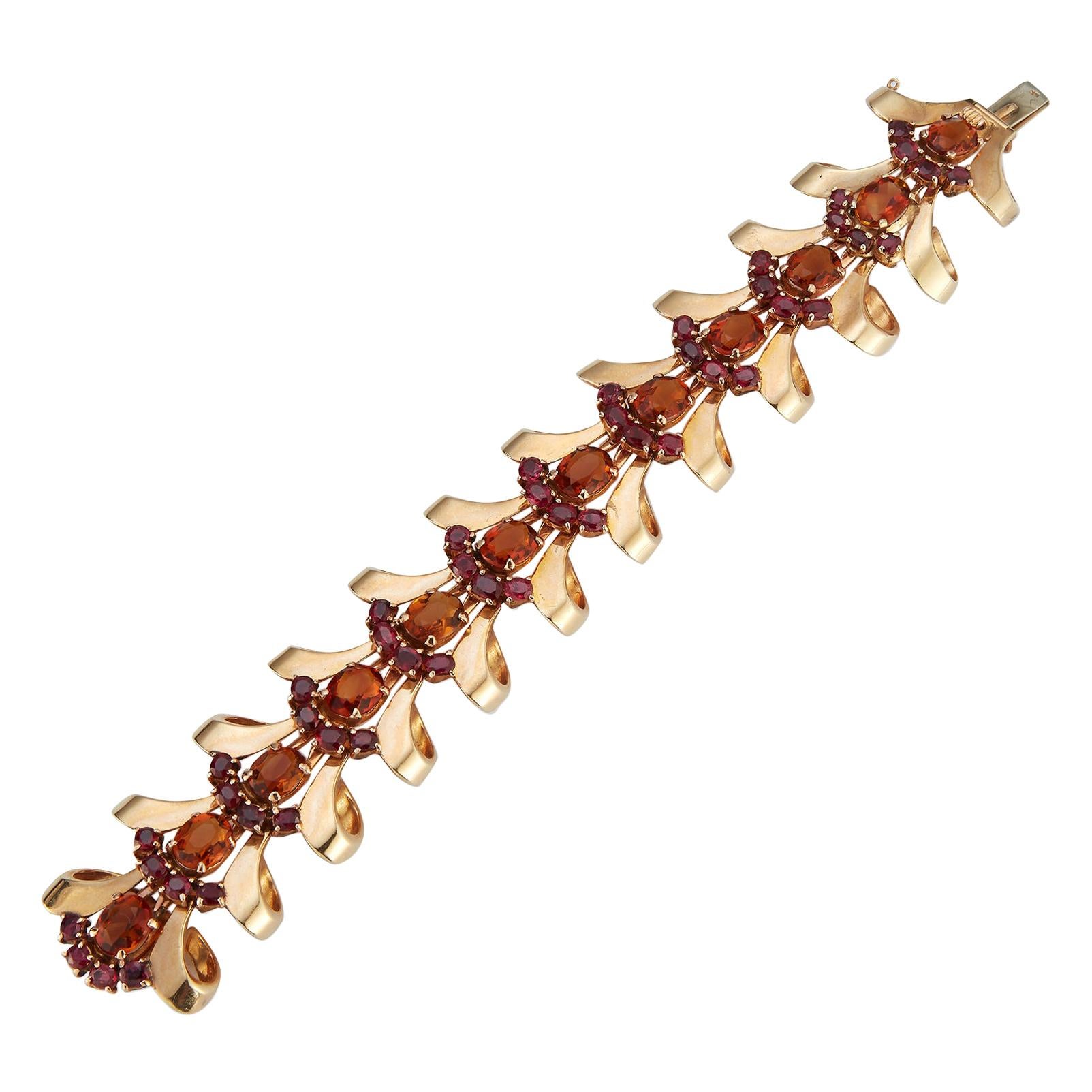 Retro Ruby and Citrine Gold Bracelet For Sale