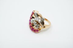 Retro Ruby and Diamond 14k Gold and Platinum Ring