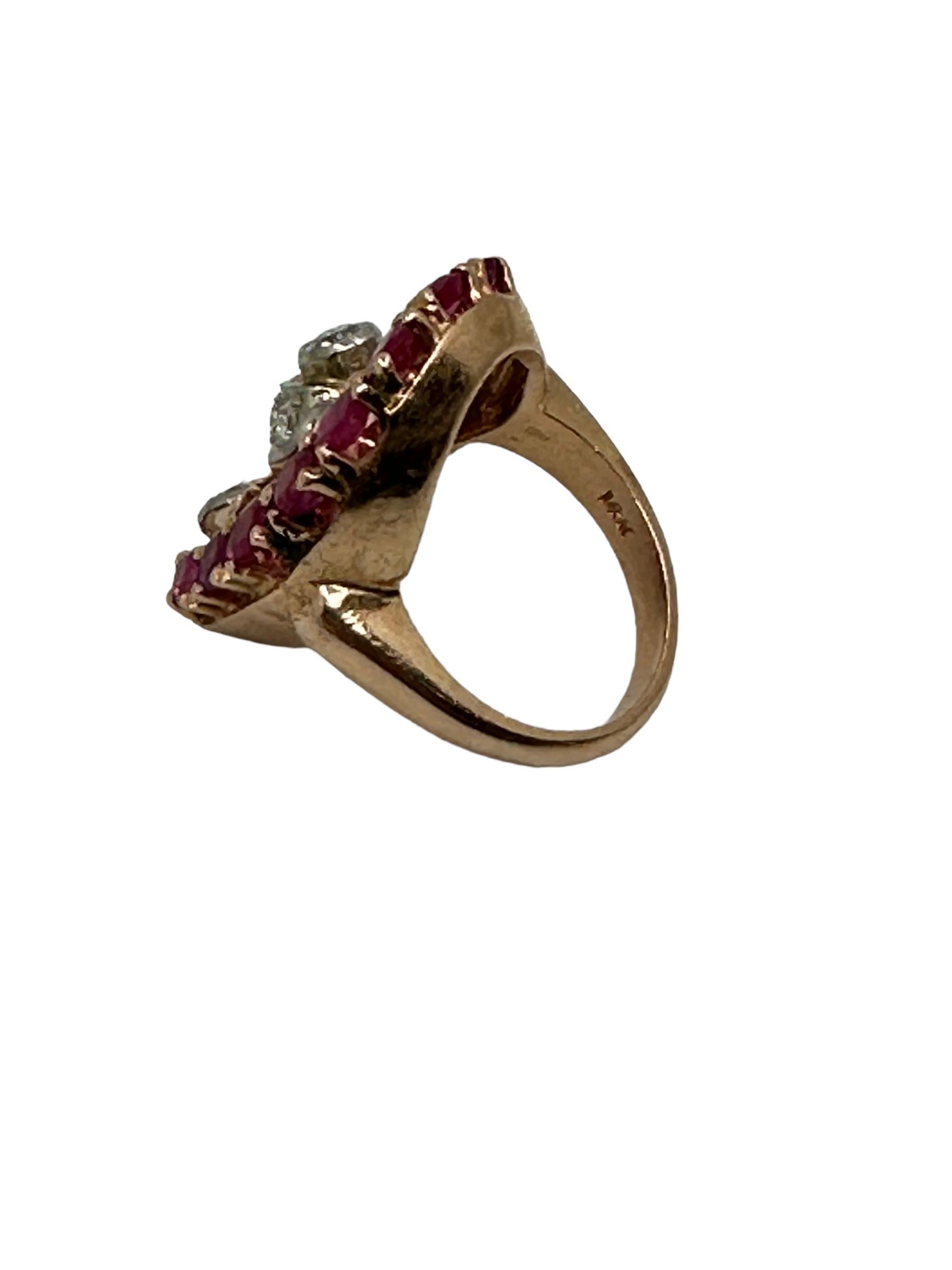 Retro Rubin- und Diamantring aus 14 Karat Gold und Platin im Zustand „Gut“ im Angebot in Mammoth Lakes, CA