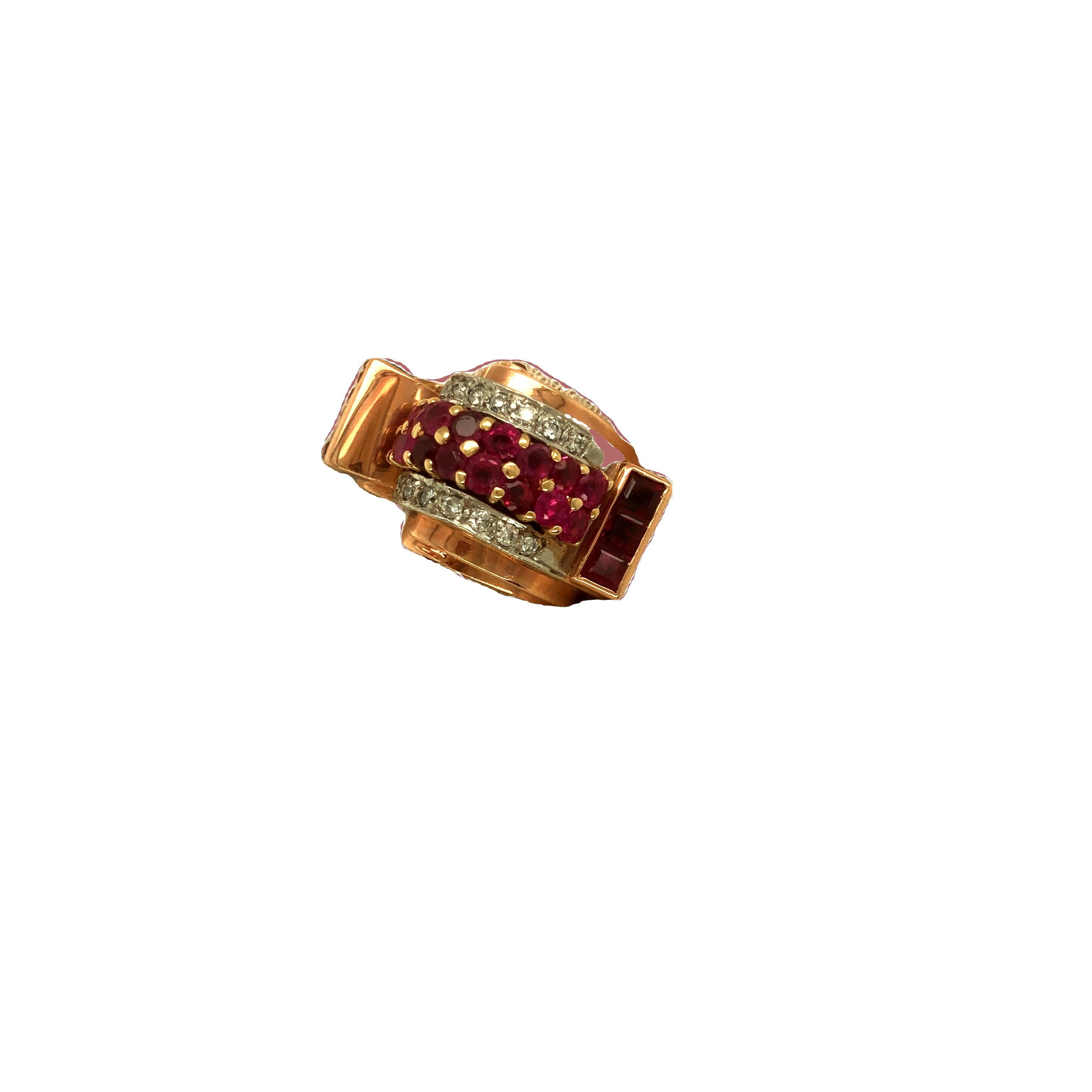 Retro Rubin- und Diamant-Ring aus 14 Karat Roségold im Angebot 4