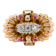 Retro Ruby and Diamond 18 KT Cocktail Ring