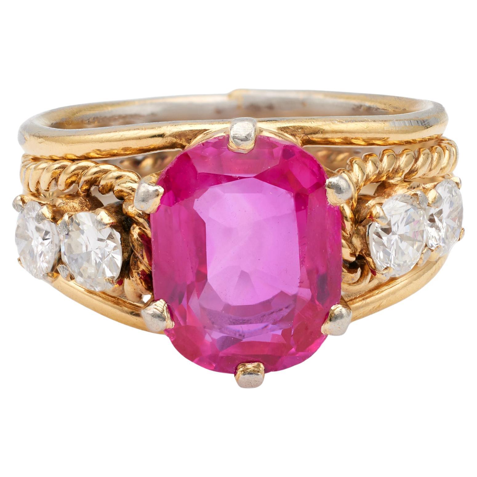 Retro Ruby and Diamond 18k Yellow Gold Ring For Sale
