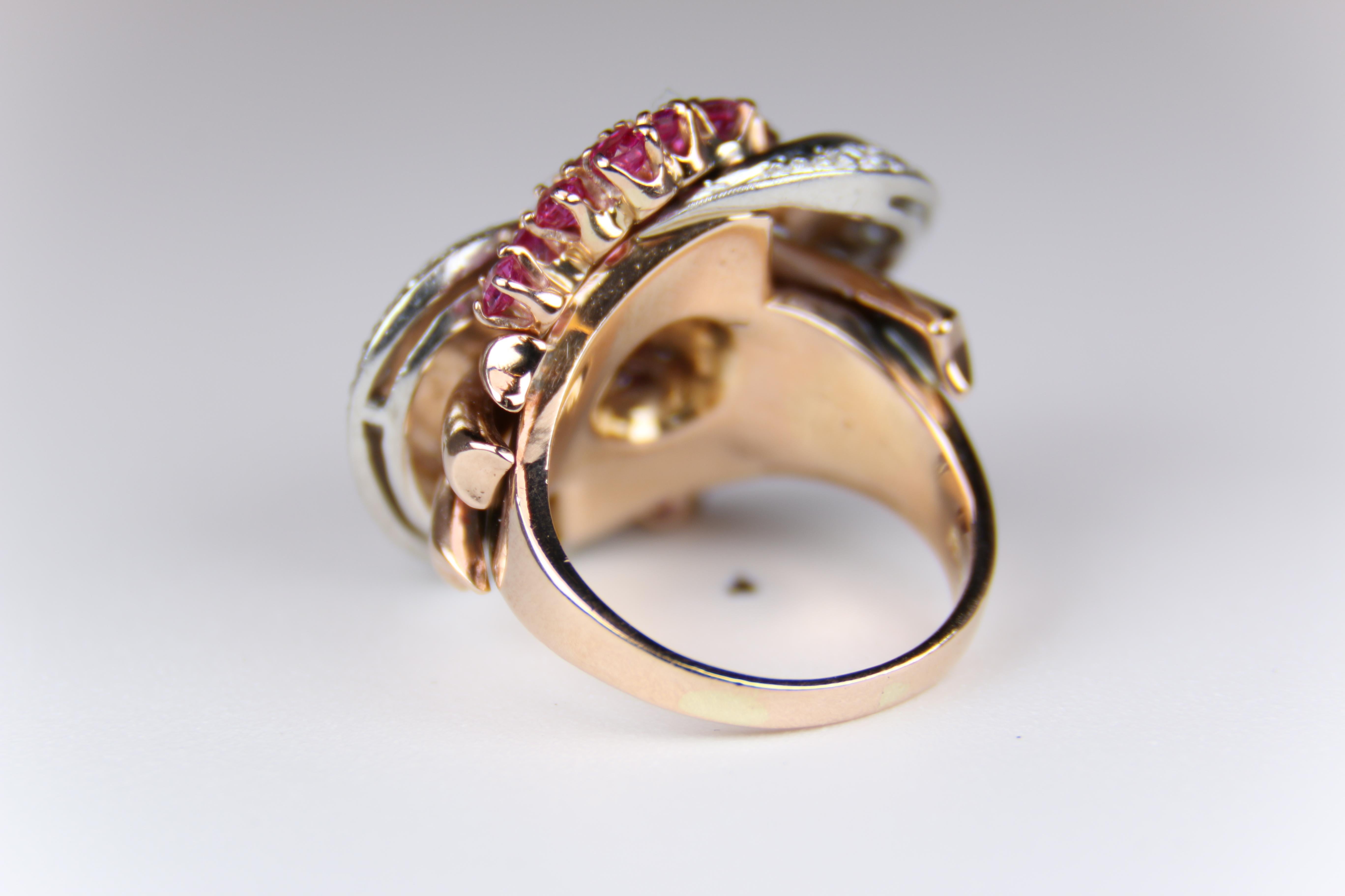 Modern Retro Ruby and Diamond and Yellow Gold Ring For Sale
