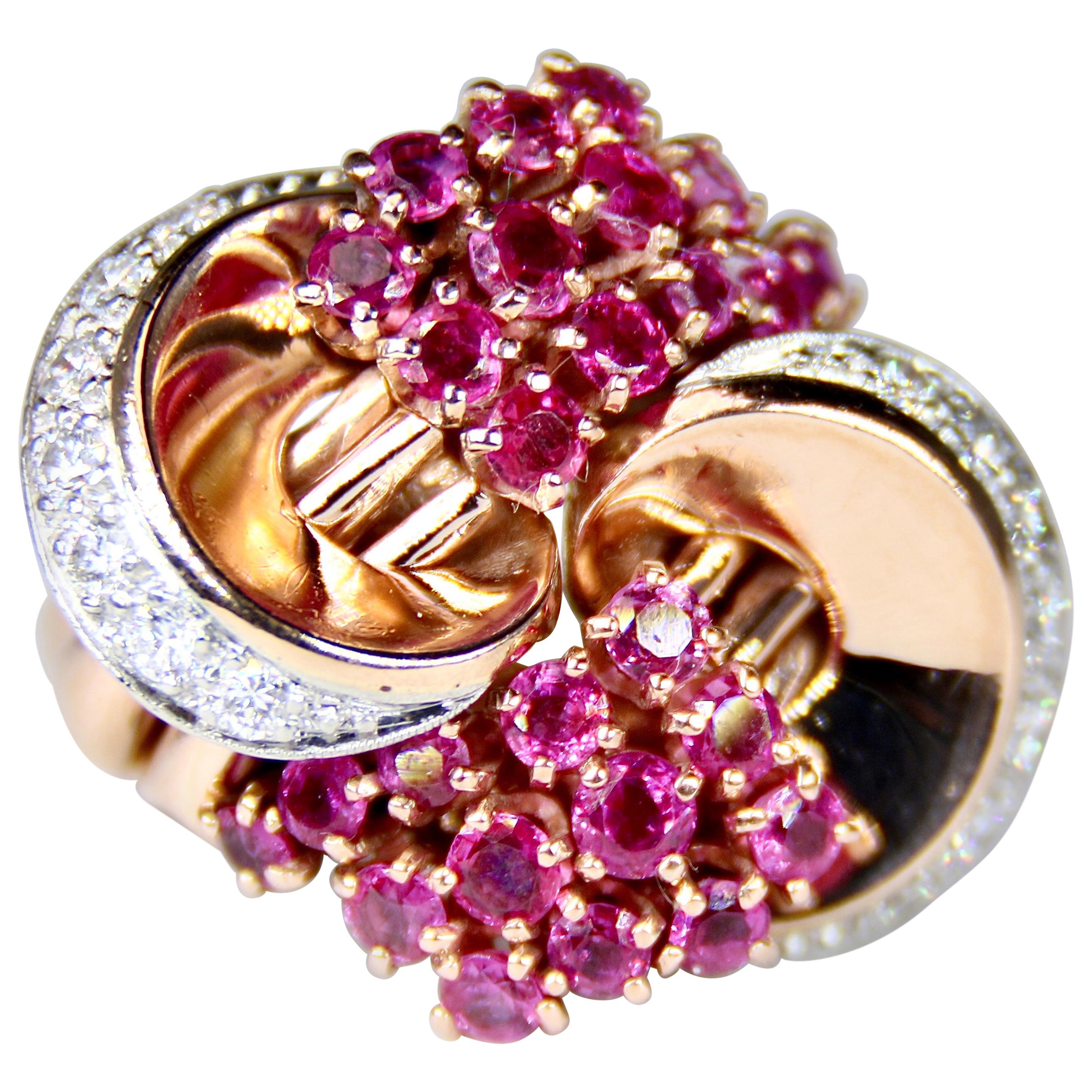 Retro Ruby and Diamond and Yellow Gold Ring For Sale