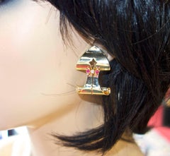Retro Ruby and Diamond Arrow Motif Gold Earrings, circa 1950
