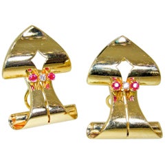 Retro Ruby and Diamond Arrow Motif Gold Earrings, circa 1950