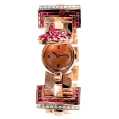 Retro Ruby and Diamond Bracelet with Concealed Watch