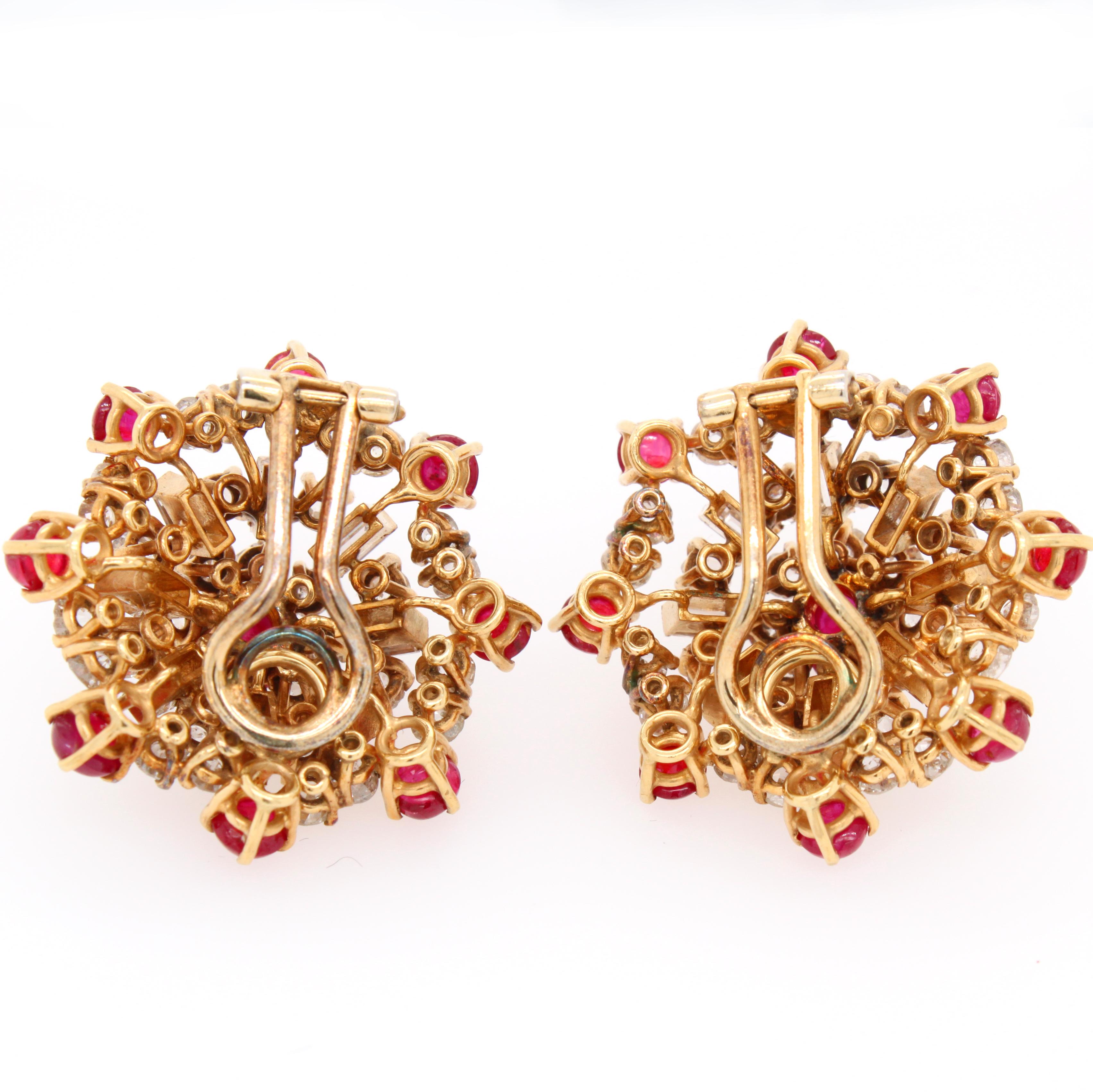 Cabochon Retro Ruby and Diamond Earclips, 1950s