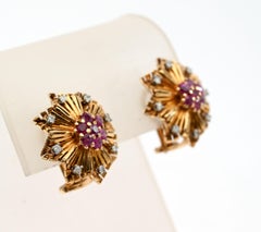 Retro Ruby and Diamond Earrings