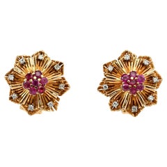 Retro Rubin- und Diamant-Ohrringe