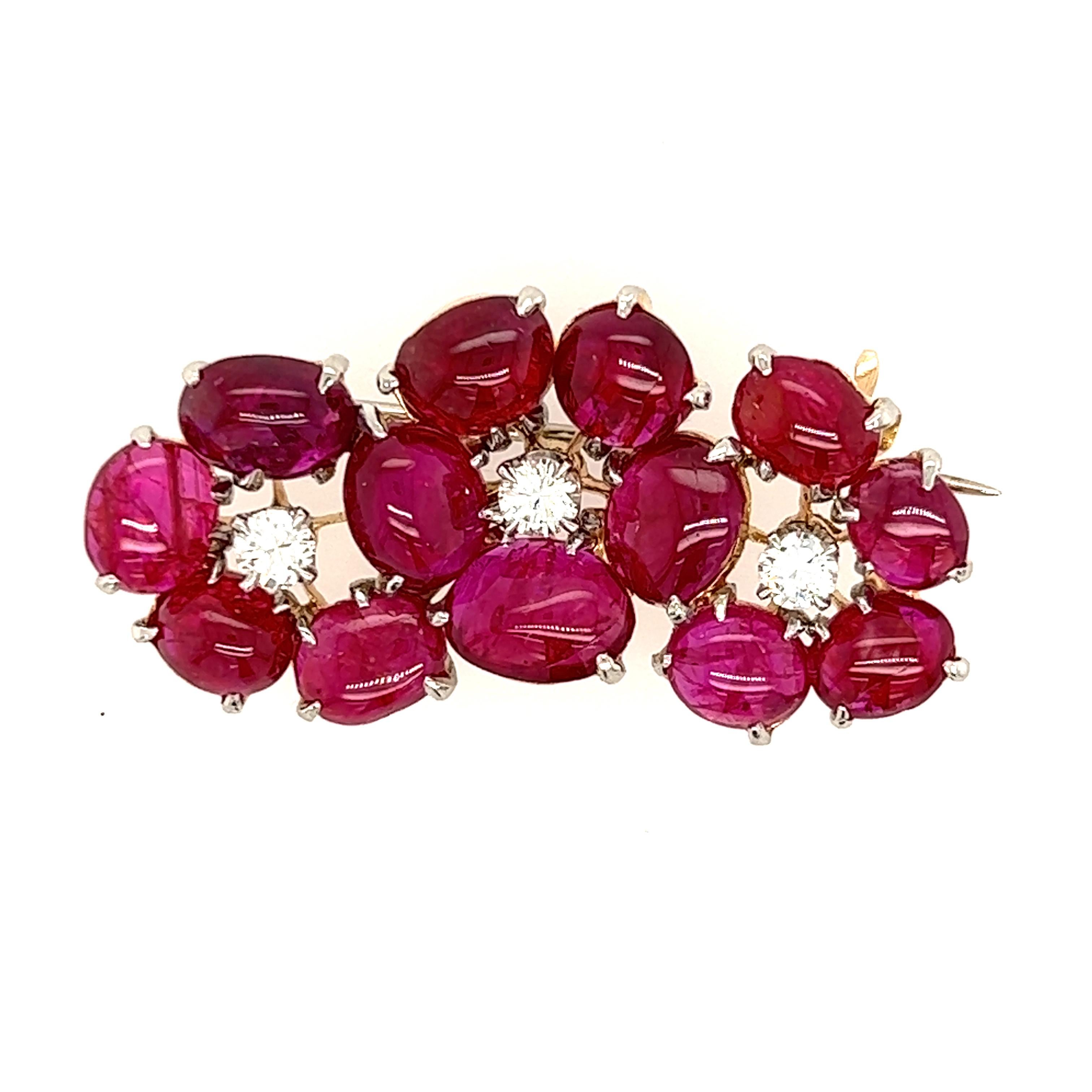Retro Ruby and Diamond Flower Pin, 1940s For Sale at 1stDibs