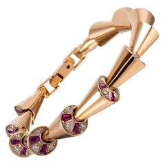 Retro Ruby and Diamond “Funnel Link” Bracelet