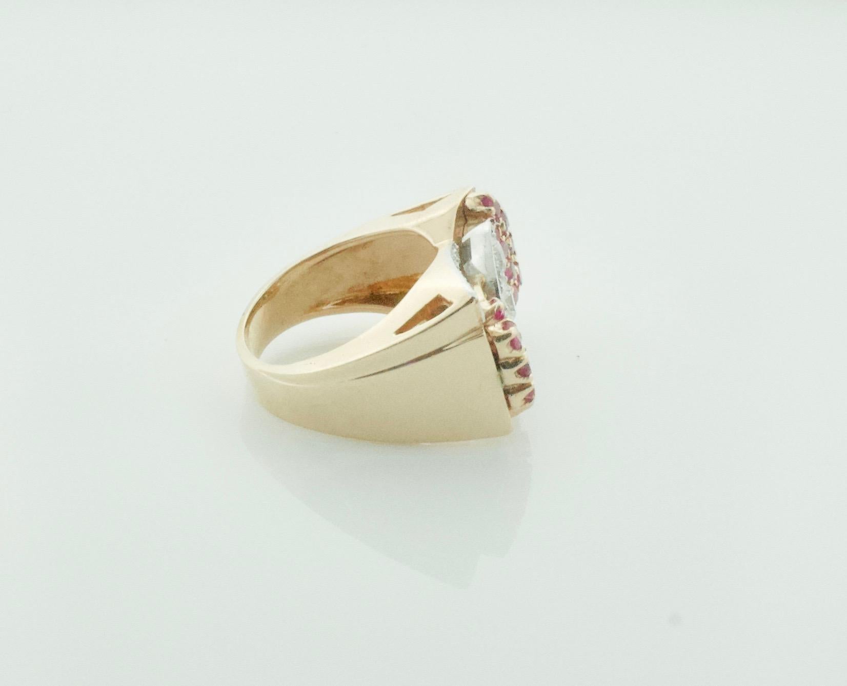 Rose Cut Retro Ruby and Diamond Ring Circa 1940's in 18k Rose Gold For Sale