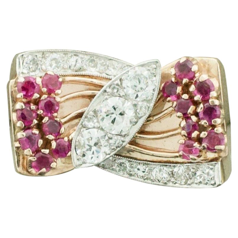 Retro Ruby and Diamond Ring Circa 1940's in 18k Rose Gold For Sale