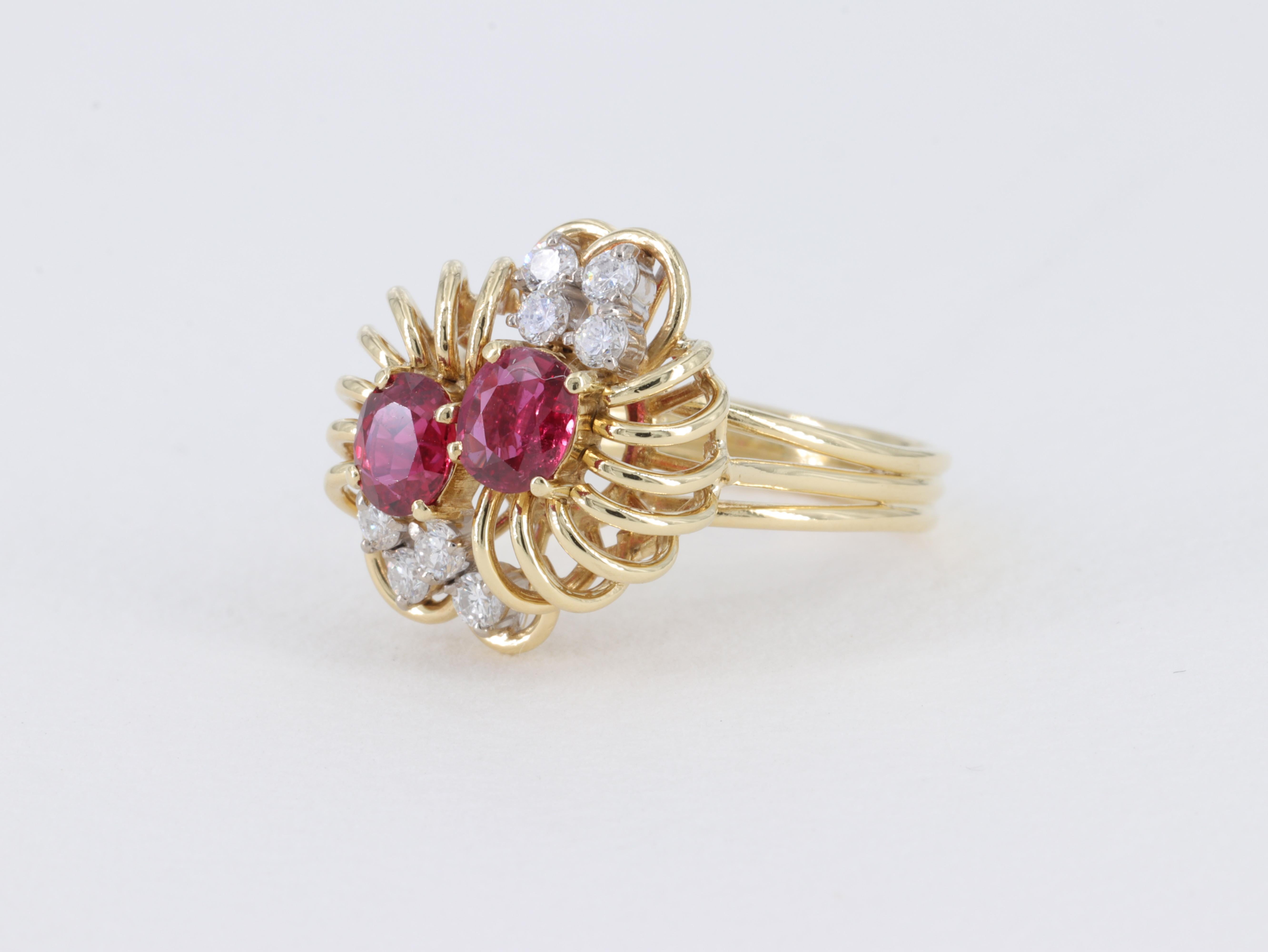 Oval Cut Retro Ruby and Diamond Ring in 18 Karat Yellow Gold For Sale