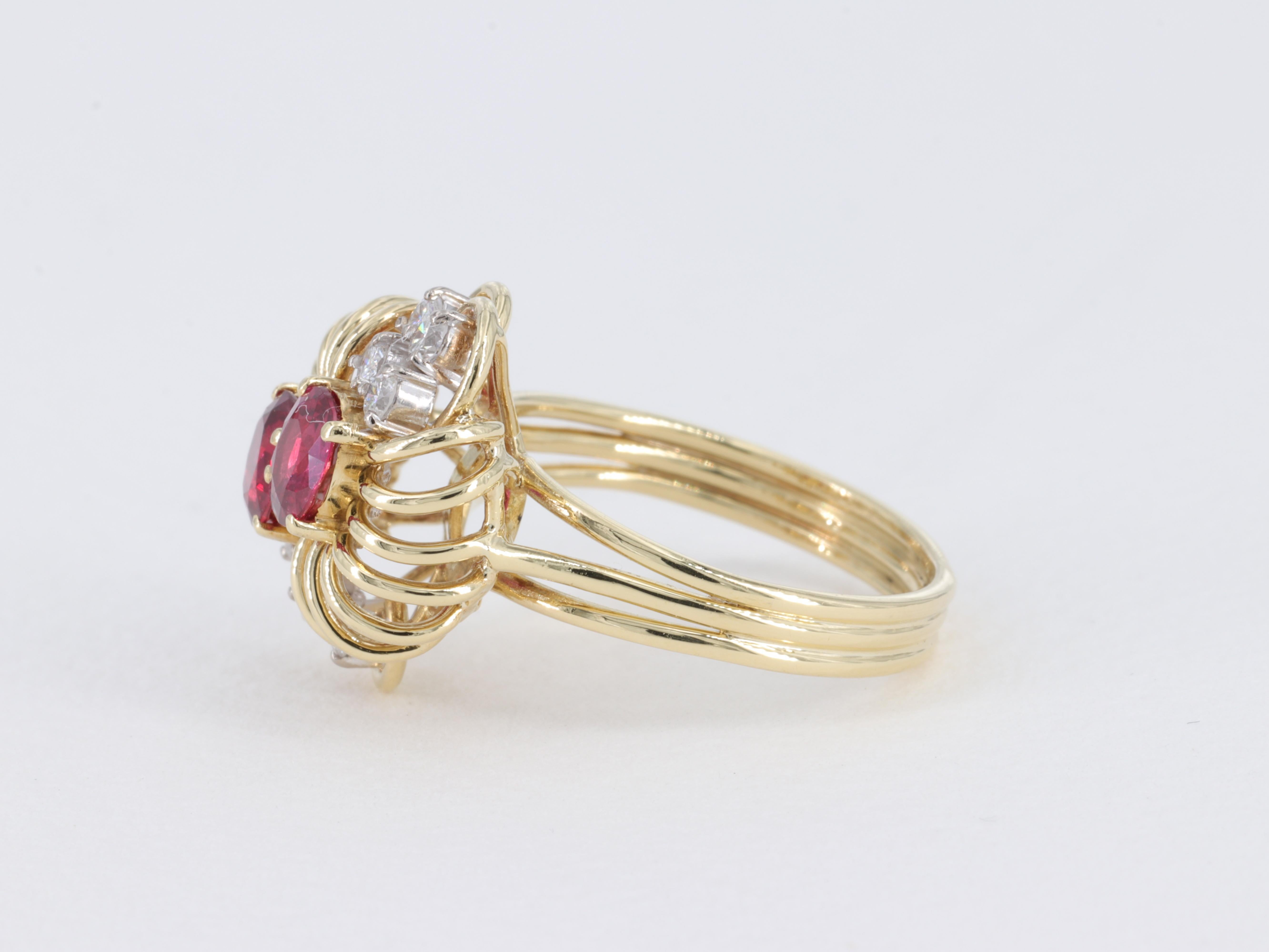 Retro Ruby and Diamond Ring in 18 Karat Yellow Gold In Good Condition For Sale In Tampa, FL