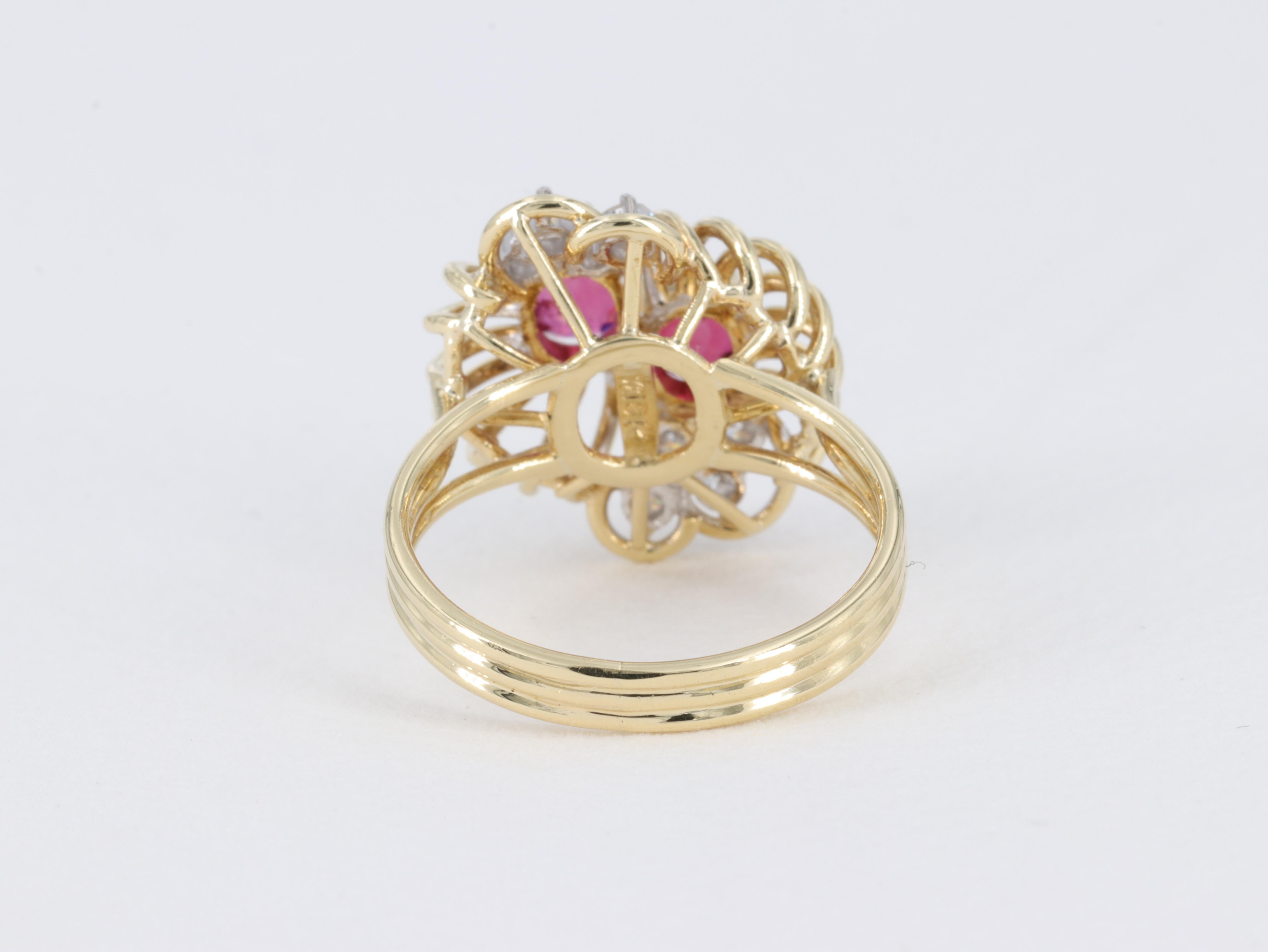 Women's or Men's Retro Ruby and Diamond Ring in 18 Karat Yellow Gold For Sale
