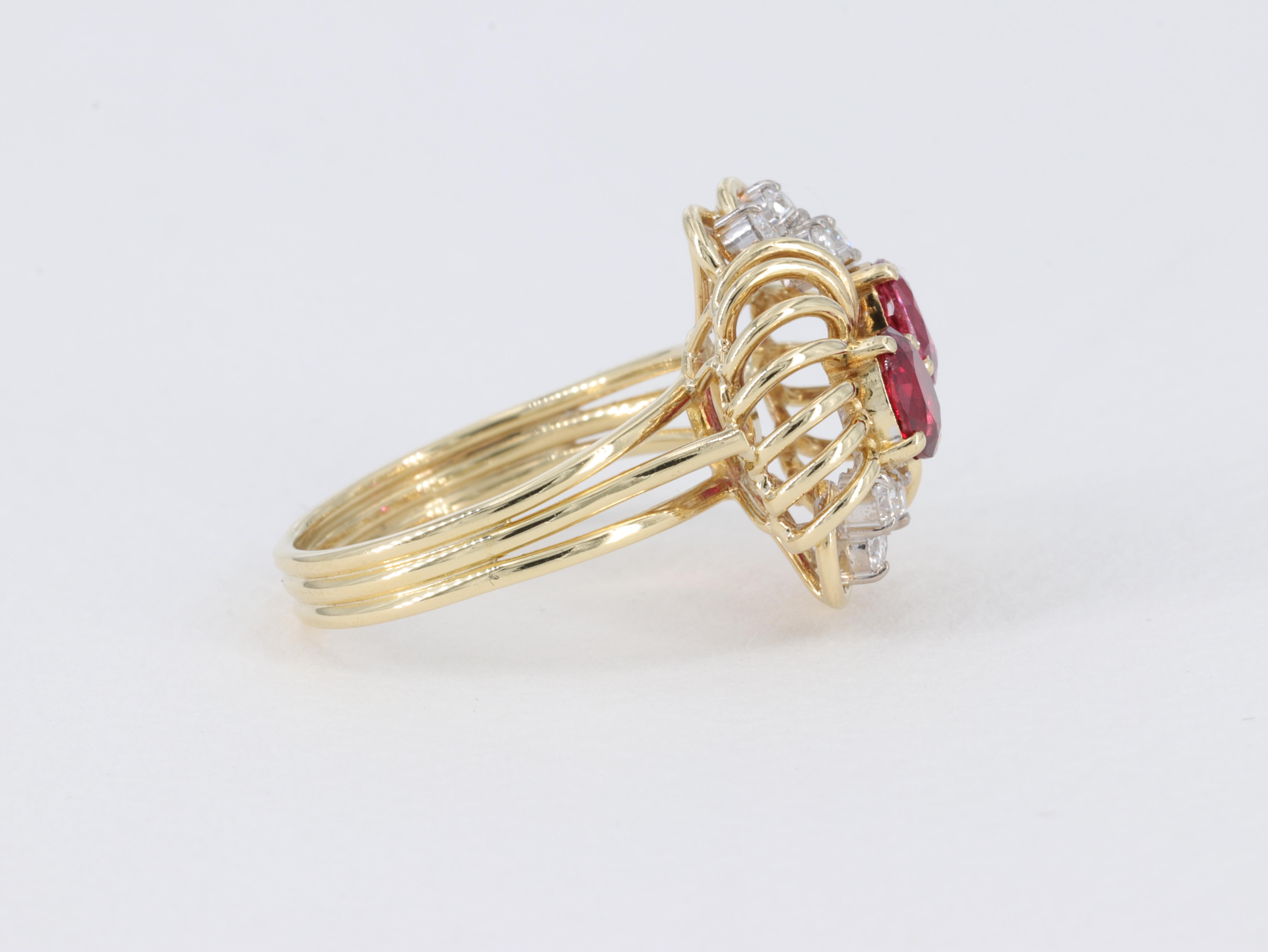 Retro Ruby and Diamond Ring in 18 Karat Yellow Gold For Sale 2