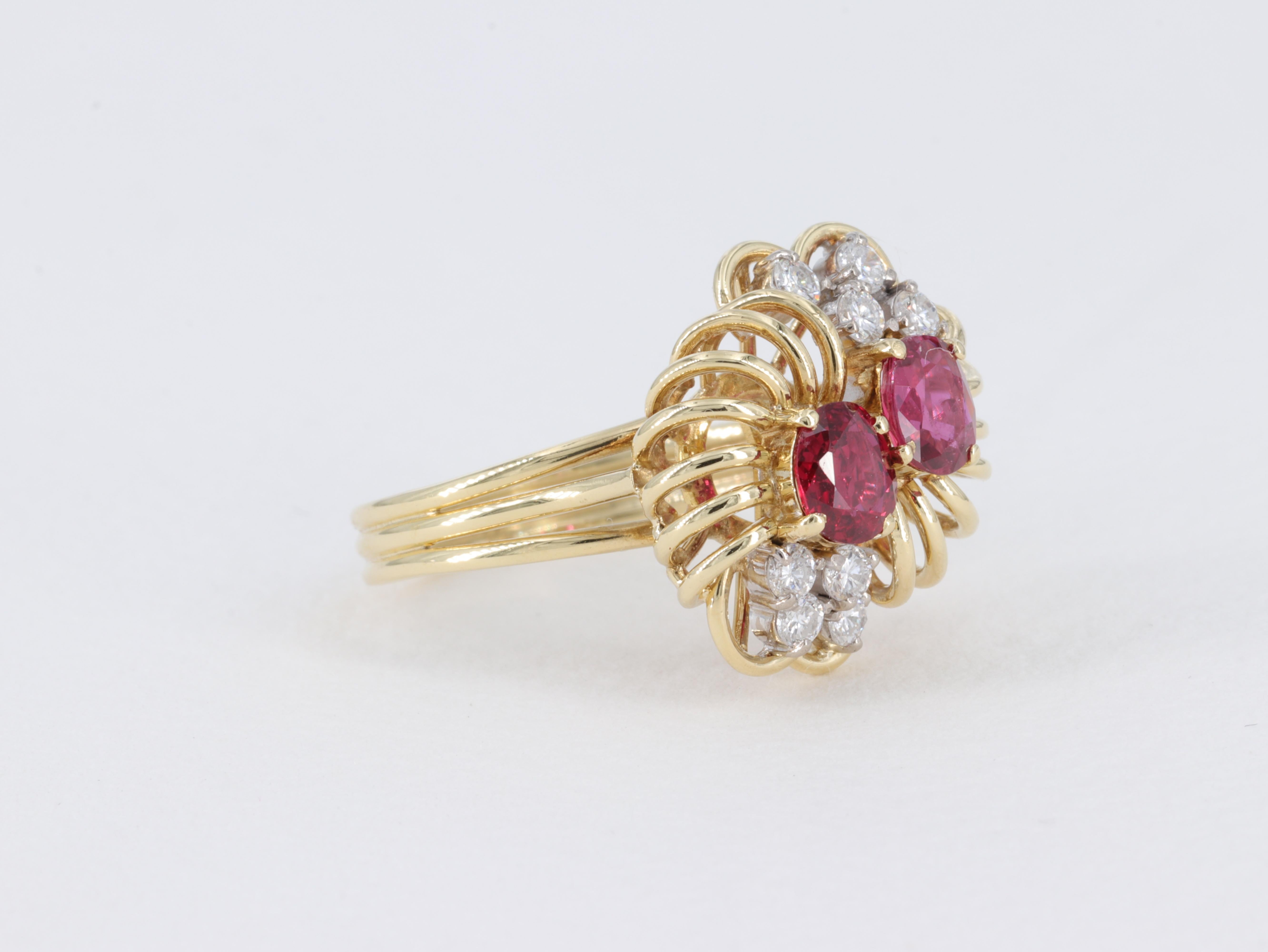 Retro Ruby and Diamond Ring in 18 Karat Yellow Gold For Sale 3