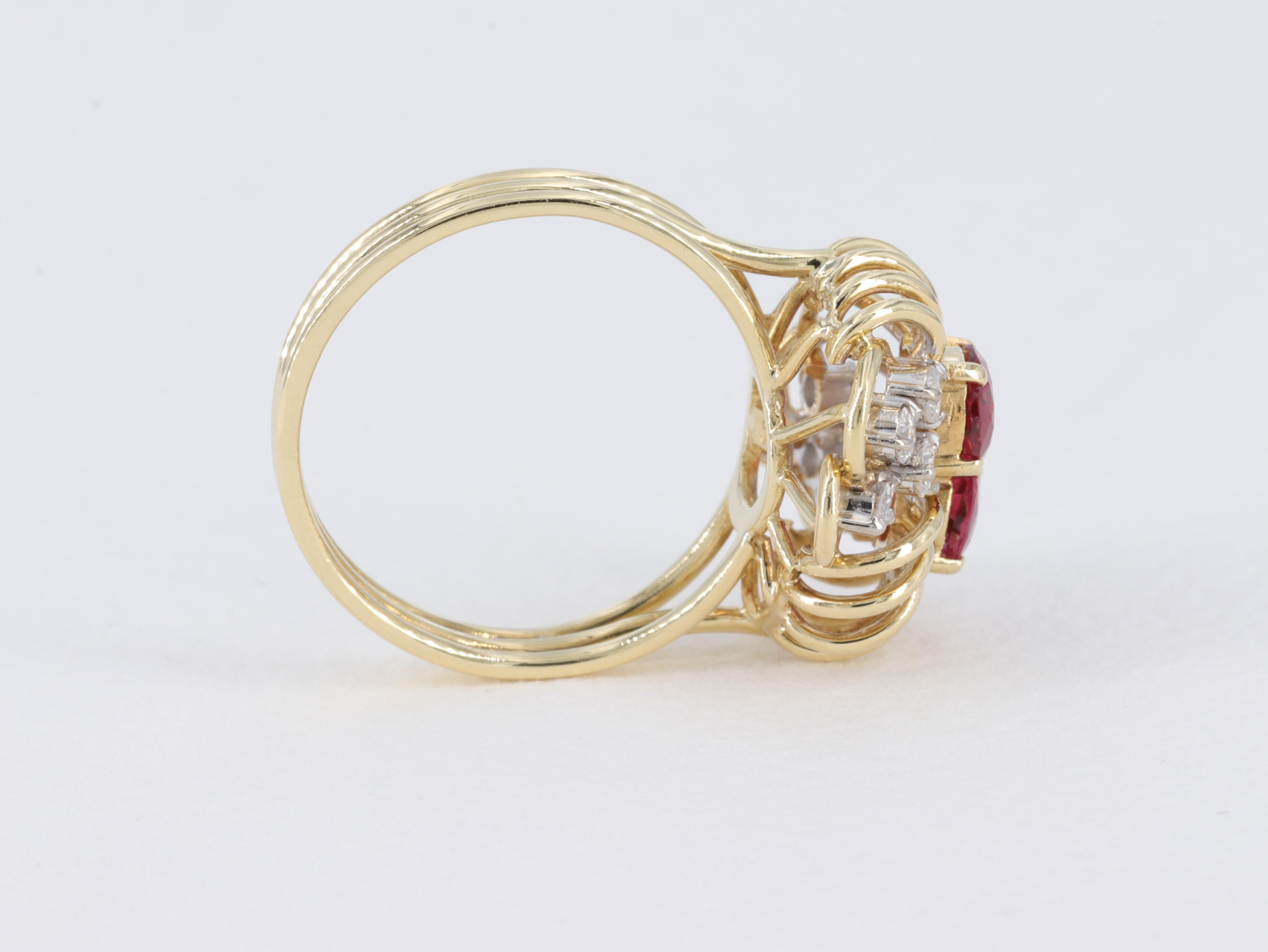 Retro Ruby and Diamond Ring in 18 Karat Yellow Gold For Sale 4