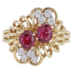 Vintage Ruby and Diamond Ring in 18 Karat Yellow Gold