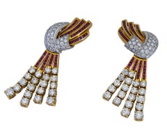 Retro Ruby and Diamond Rose Gold Clip-On Earrings