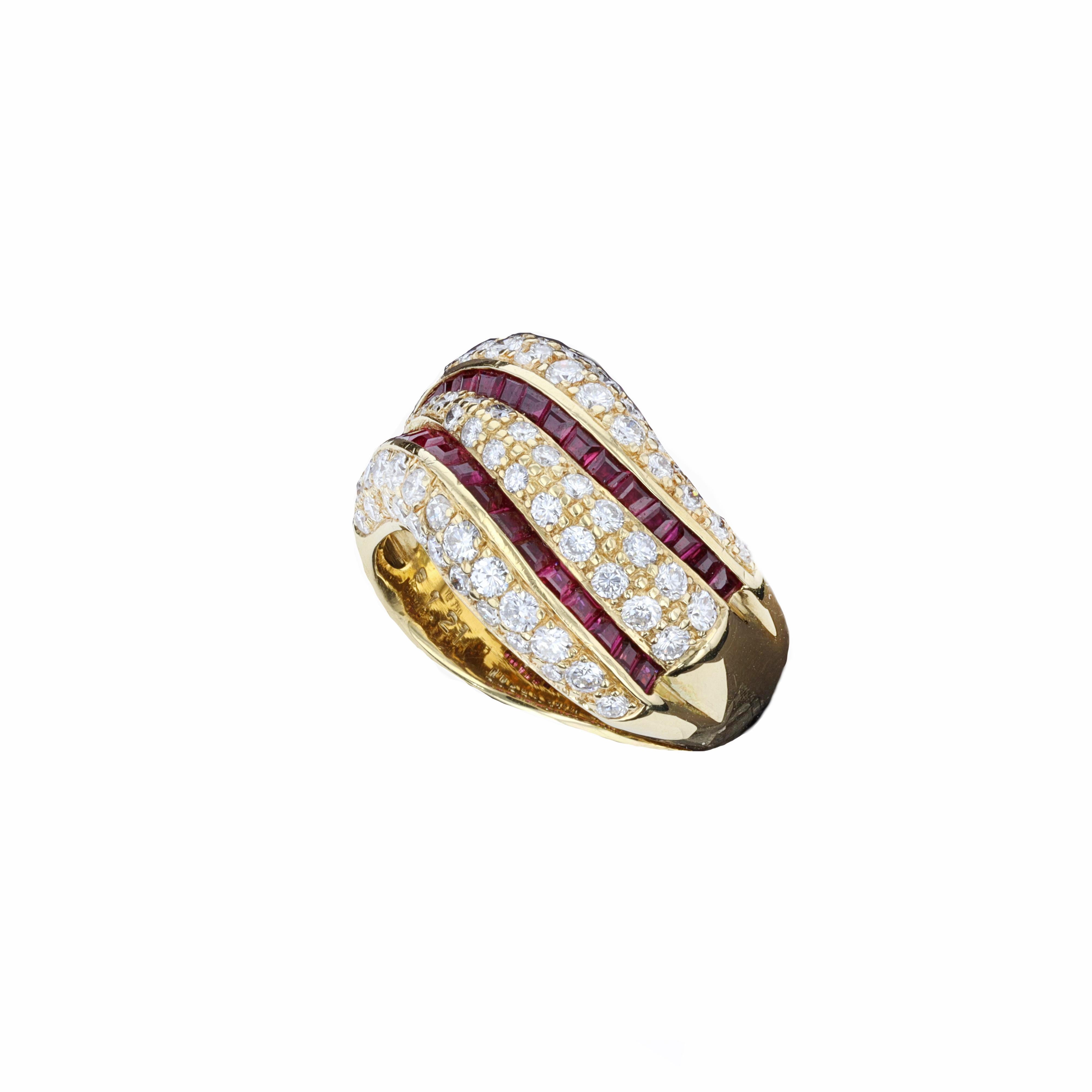 Retro Ruby and Diamond Wave Ring In Good Condition For Sale In NEW ORLEANS, LA