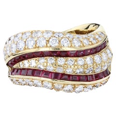 Vintage Ruby and Diamond Wave Ring