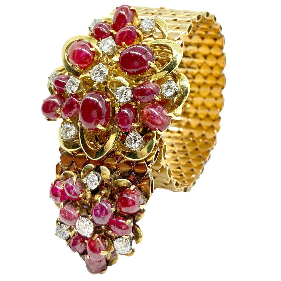 Retro Ruby Ruby and Diamond Bracelet For Sale at 1stDibs | cartier ruby bracelet ...
