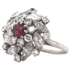 Retro Ruby and Diamonds Cluster Style Ring