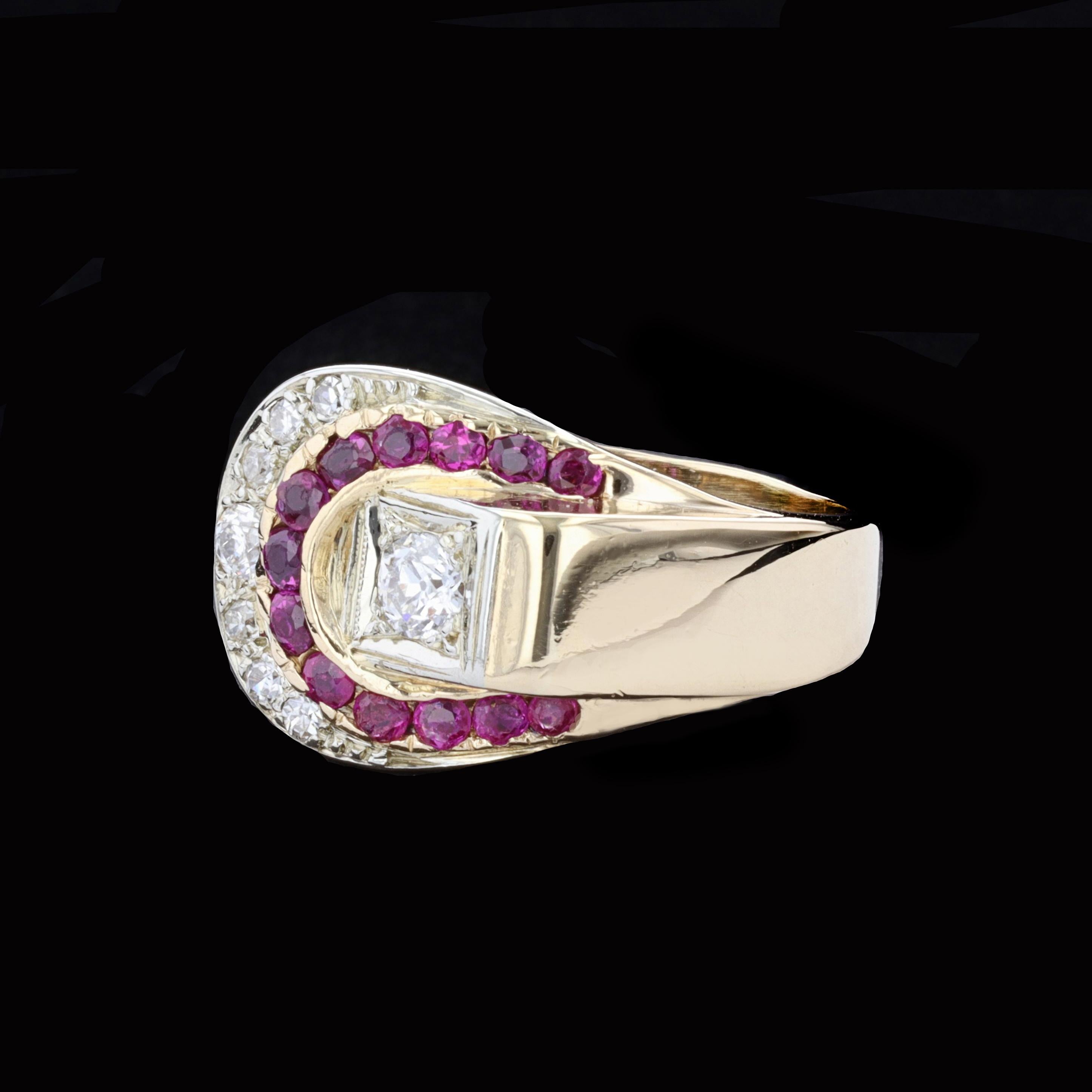 Women's Retro Ruby and Old Mine Diamond 14k Ring For Sale