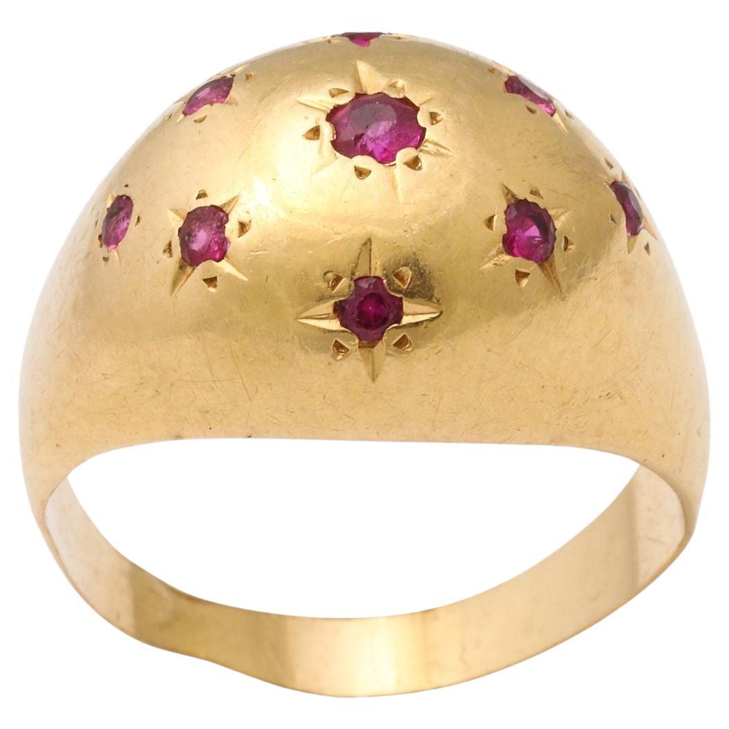French Bombe"  Star Set Ruby Ring 18K With Hallmarks
