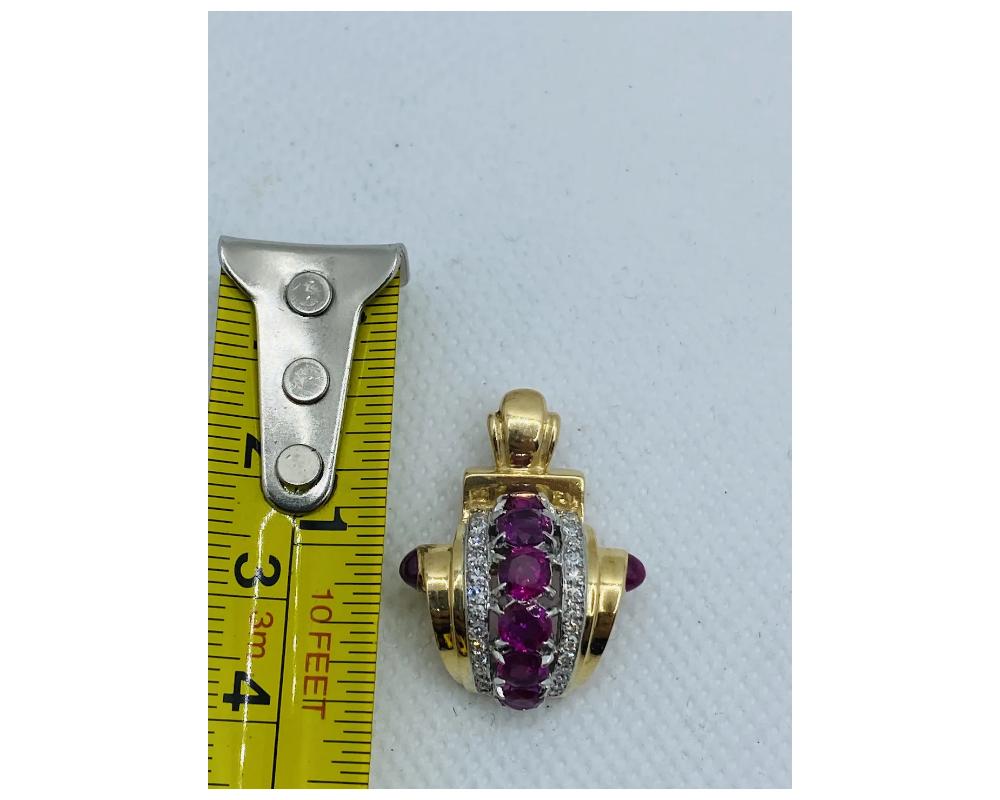Retro Ruby Diamond 14k Gold Brooch Pendant For Sale 4
