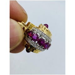 Retro Ruby Diamond 14k Gold Brooch Pendant