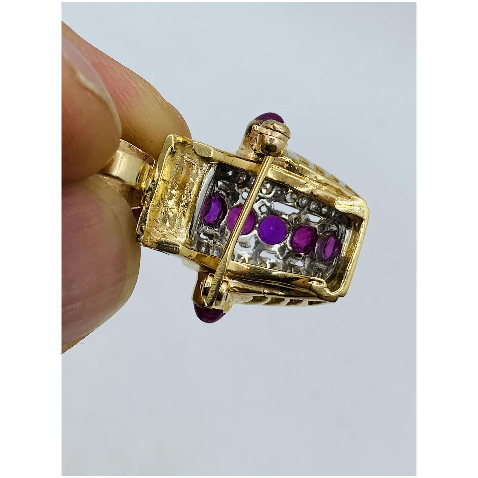 Retro Rubin-Diamant-Brosche-Anhänger aus 14k Gold im Zustand „Gut“ im Angebot in New York, NY