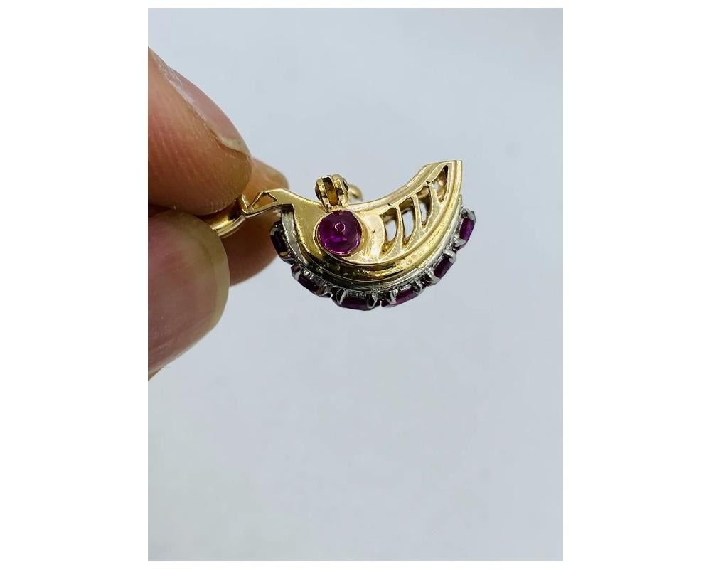 Retro Ruby Diamond 14k Gold Brooch Pendant For Sale 1